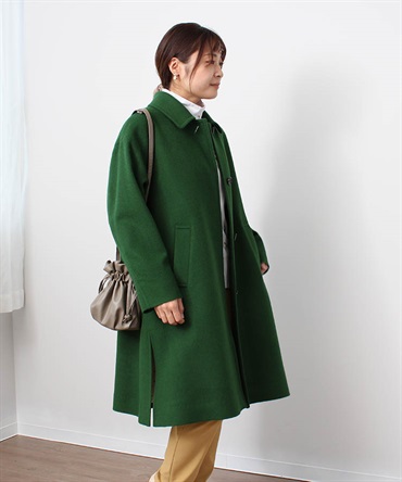 【M～５L】ステンカラー サイド スリット コート(61グリーン-５Ｌ-0340102-61-041)