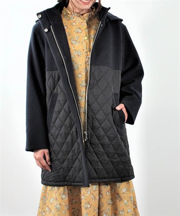 【M～５Ｌ】異素材 切替 メルトン × 中綿コート(70コン-ＬＬ-0340103-70-033)