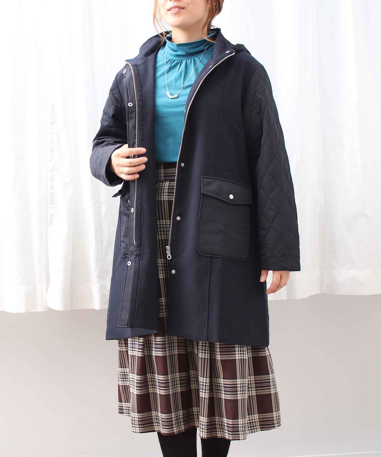 【L～5L】異素材 切替 キルト コート(70コン-Ｌ-0340110-70-032)
