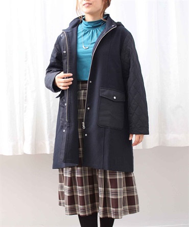【L～5L】異素材 切替 キルト コート(70コン-Ｌ-0340110-70-032)