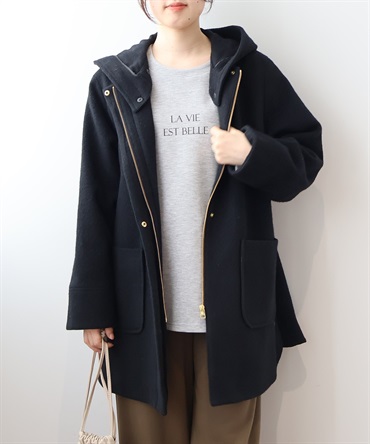 【L～６L】サイド スリット フーテッド コート(00クロ-３Ｌ-0340122-00-035)