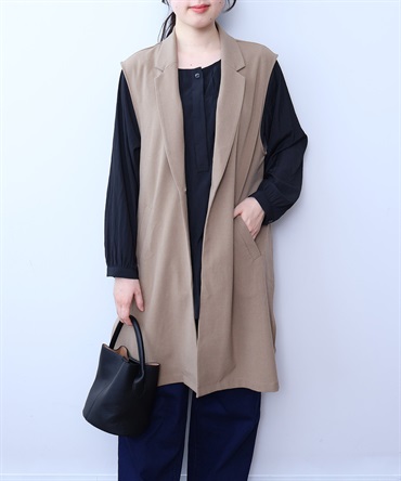 【L～５L】バック ベルト テーラード ロング ジレ(81チャ-３Ｌ-0340367-81-035)