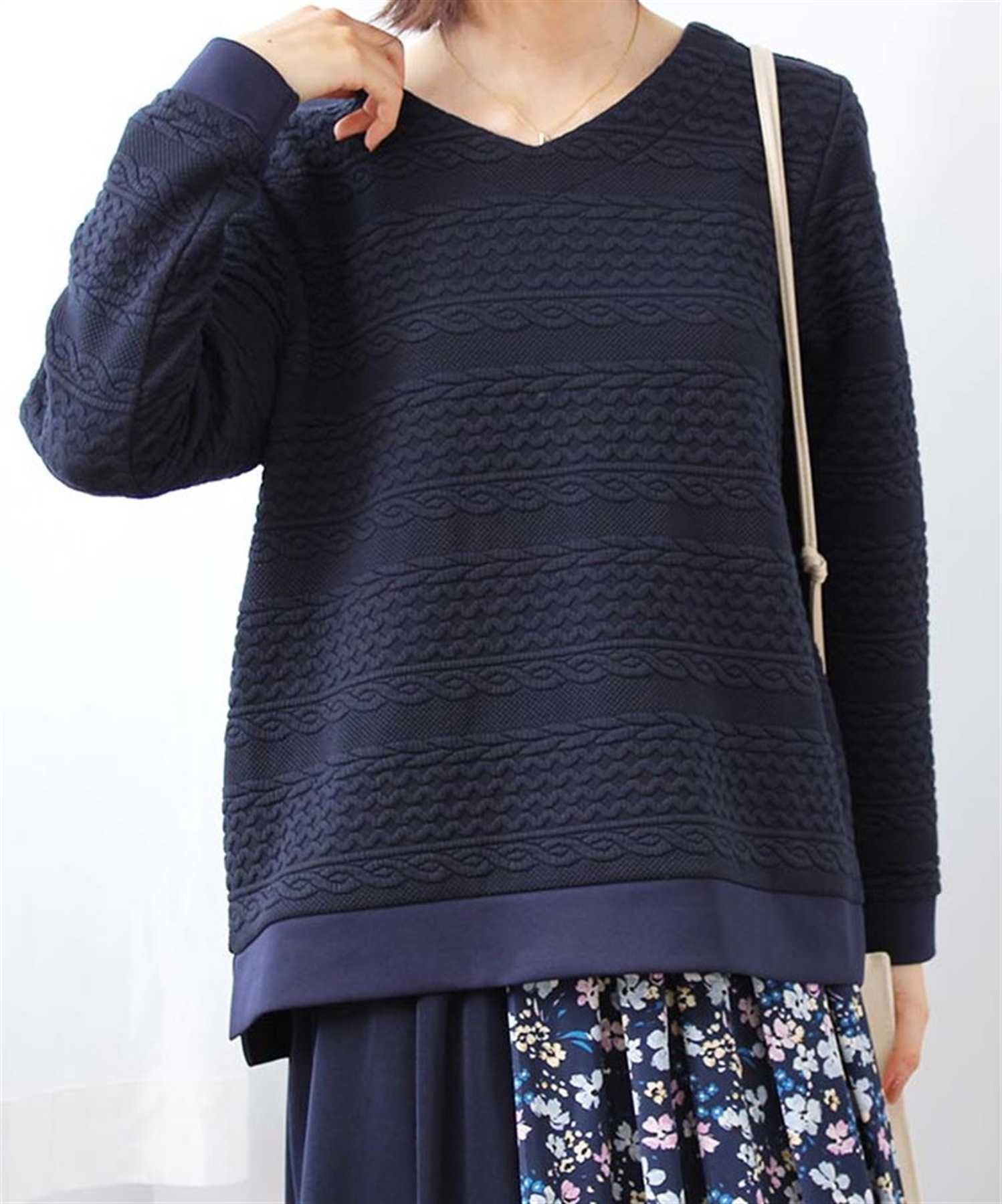 【M～５L】Ｖネック ボーダー カットソー(70コン-Ｍ-0340409-70-031)