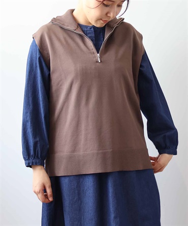 【L～５L】フロント ZIP ニット ベスト(81チャ-４Ｌ-0340460-81-040)