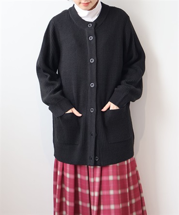 【LL～６L】【WEB/一部店舗限定】 ミドル丈 クルーネック ニットカーディガン(00クロ-ＬＬ-0340475-00-033)