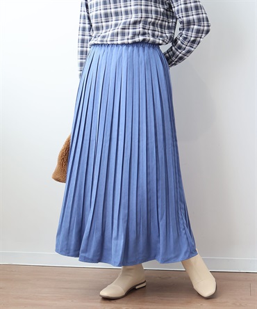 【LL～６L】【WEB/一部店舗限定】 スェード調 ロング プリーツスカート(71ブルー-５Ｌ-0340715-71-041)