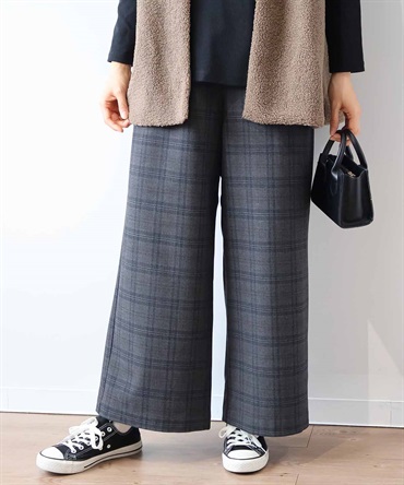 【L～6L】グレンチェック ワイドパンツ(10チャコールグレー-４Ｌ-0340885-10-040)