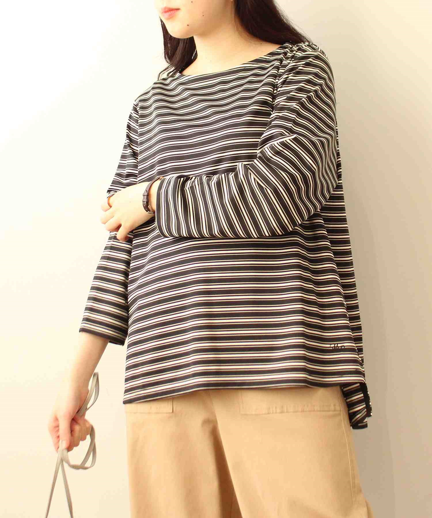 【L～５L】コンパクト ポンチ ボーダーT(00クロ-Ｌ-0341494-00-032)