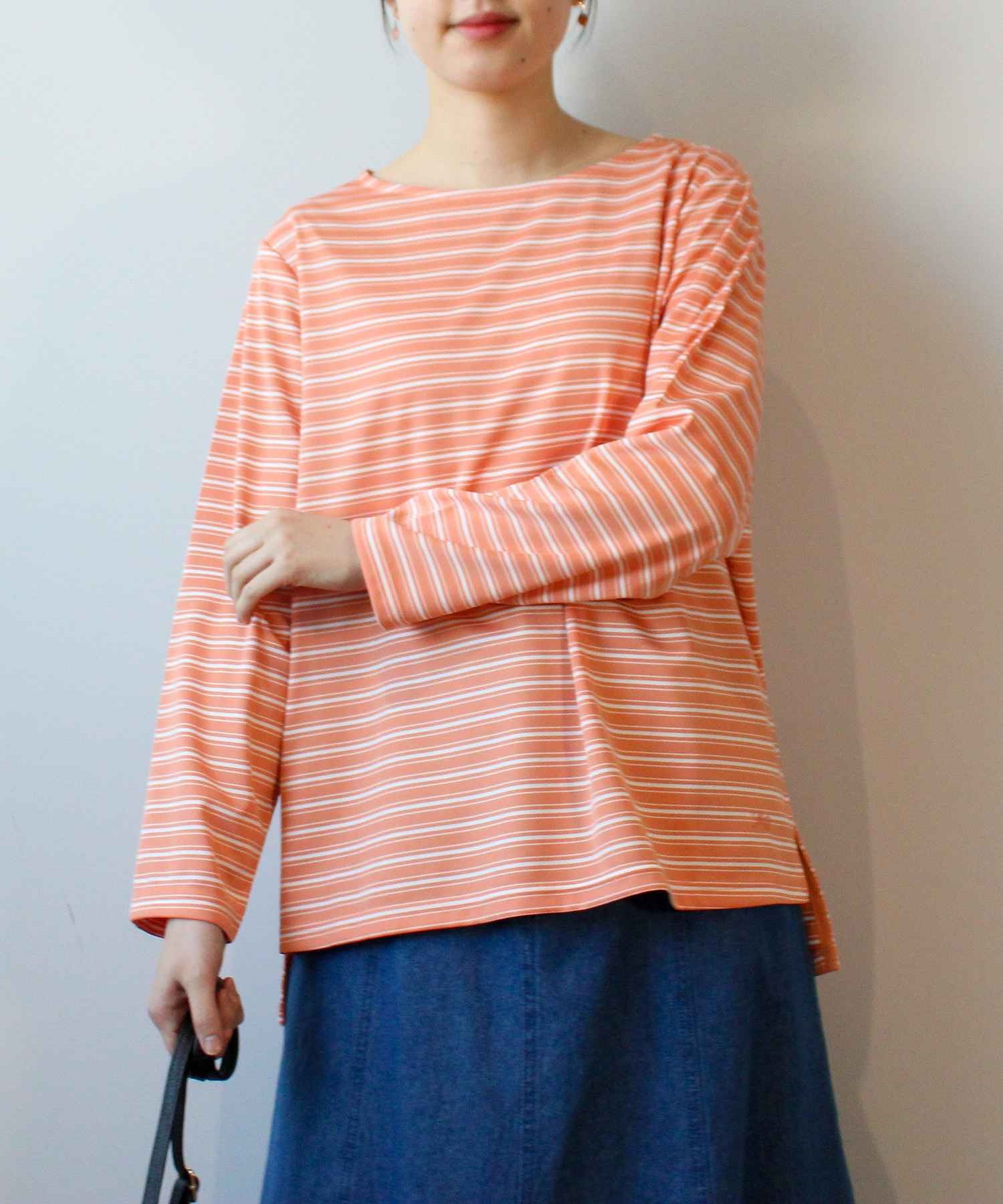【L～５L】コンパクト ポンチ ボーダーT(41オレンジ-Ｌ-0341494-41-032)