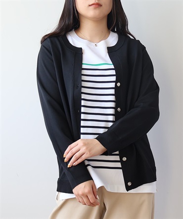 【L～６L】スキッパーカラー ニット カーディガン(00クロ-４Ｌ-0341497-00-040)