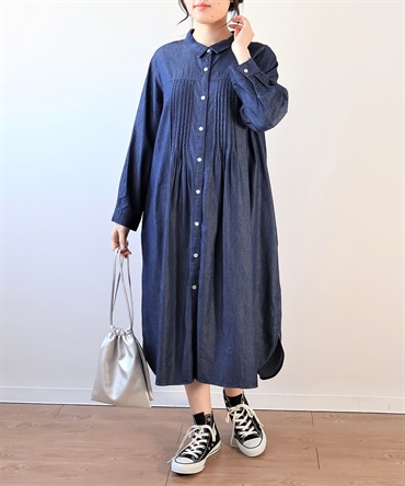 【L～6L】ソフトデニム ピンタック シャツワンピース(70コン-ＬＬ-0342175-70-033)