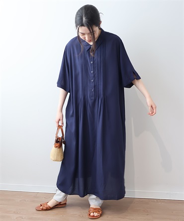 【LL～6L】【WEB&一部店舗】 レーヨンブロード タック シャツワンピース(70コン無地-３Ｌ-0342177-70-035)