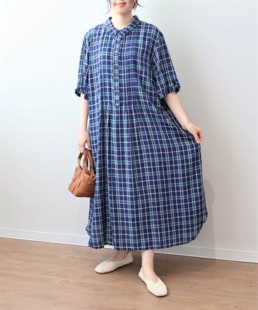 【LL～6L】【WEB&一部店舗】 レーヨンブロード タック シャツワンピース