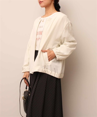 【L～５L】ノーカラー ZIP ブルゾン(52クリーム-ＬＬ-0342378-52-033)