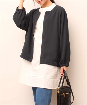 【L～５L】ノーカラー ZIP ブルゾン(70コン-５Ｌ-0342378-70-041)