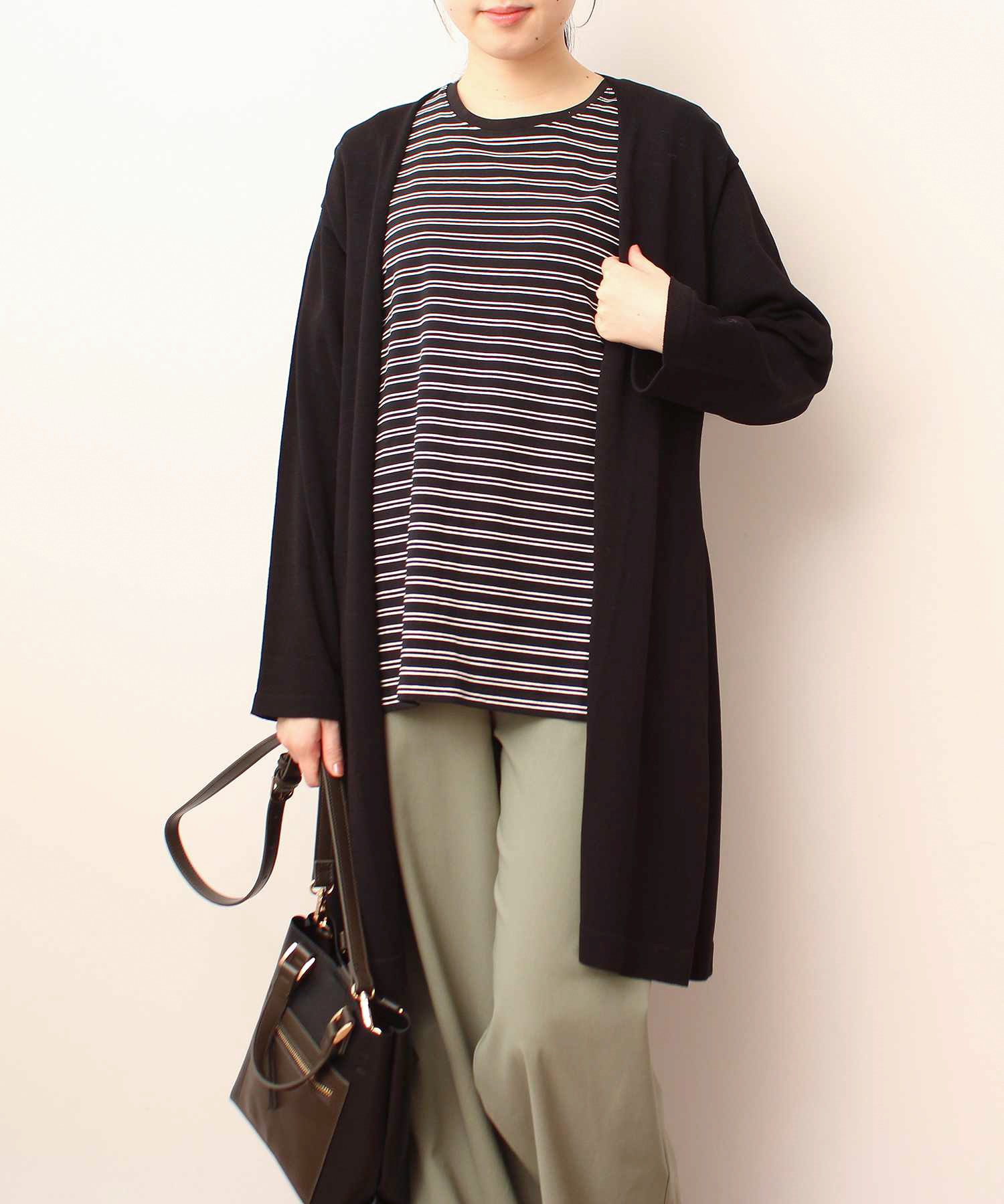 【L～5L】【WEB/一部店舗限定】 【接触冷感】 脇スリット ロング カーディガン(00クロ-ＬＬ-0342469-00-033)