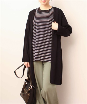 【L～5L】【WEB/一部店舗限定】 【接触冷感】 脇スリット ロング カーディガン(00クロ-３Ｌ-0342469-00-035)