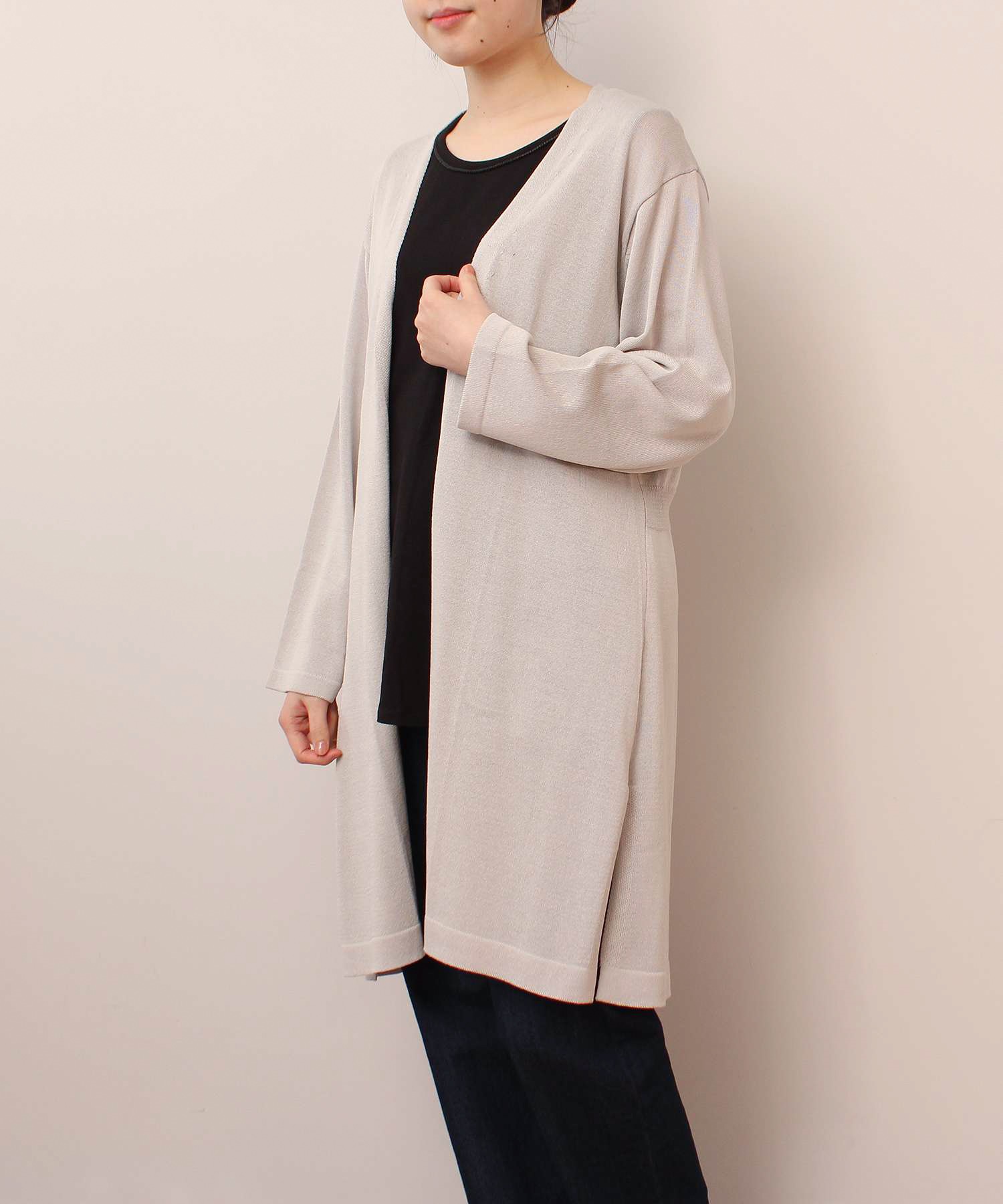 【L～5L】【WEB/一部店舗限定】 【接触冷感】 脇スリット ロング カーディガン(12ライトグレー-ＬＬ-0342469-12-033)