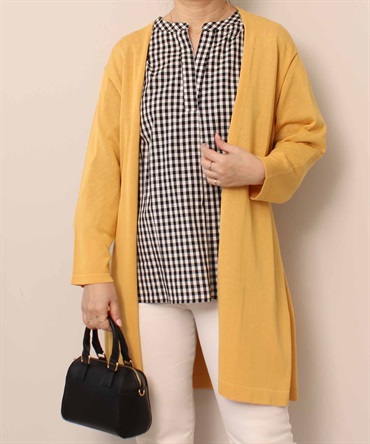【L～5L】【WEB/一部店舗限定】 【接触冷感】 脇スリット ロング カーディガン(51イエロー-６Ｌ-0342469-51-342)