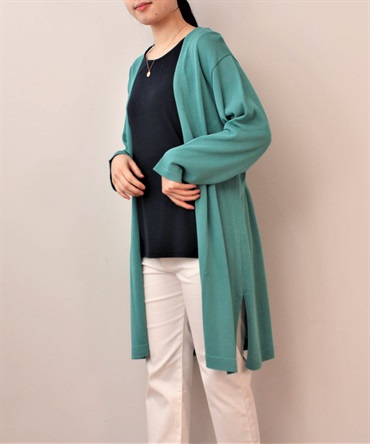 【L～5L】【WEB/一部店舗限定】 【接触冷感】 脇スリット ロング カーディガン(61グリーン-５Ｌ-0342469-61-041)