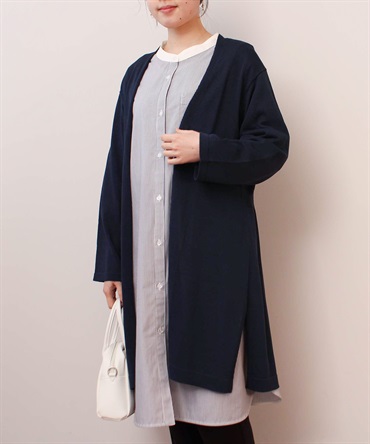 【L～5L】【WEB/一部店舗限定】 【接触冷感】 脇スリット ロング カーディガン(70コン-３Ｌ-0342469-70-035)