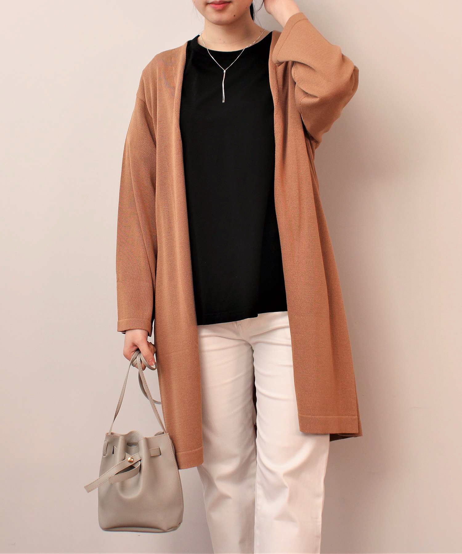 【L～5L】【WEB/一部店舗限定】 【接触冷感】 脇スリット ロング カーディガン(81チャ-ＬＬ-0342469-81-033)