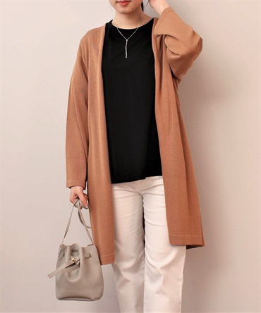 【L～5L】【WEB/一部店舗限定】 【接触冷感】 脇スリット ロング カーディガン(81チャ-３Ｌ-0342469-81-035)