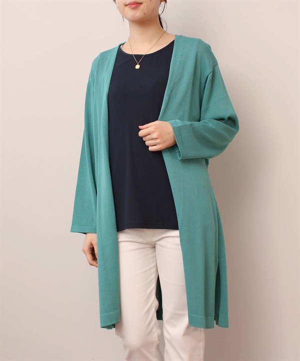 【L～5L】【WEB/一部店舗限定】 【接触冷感】 脇スリット ロング カーディガン