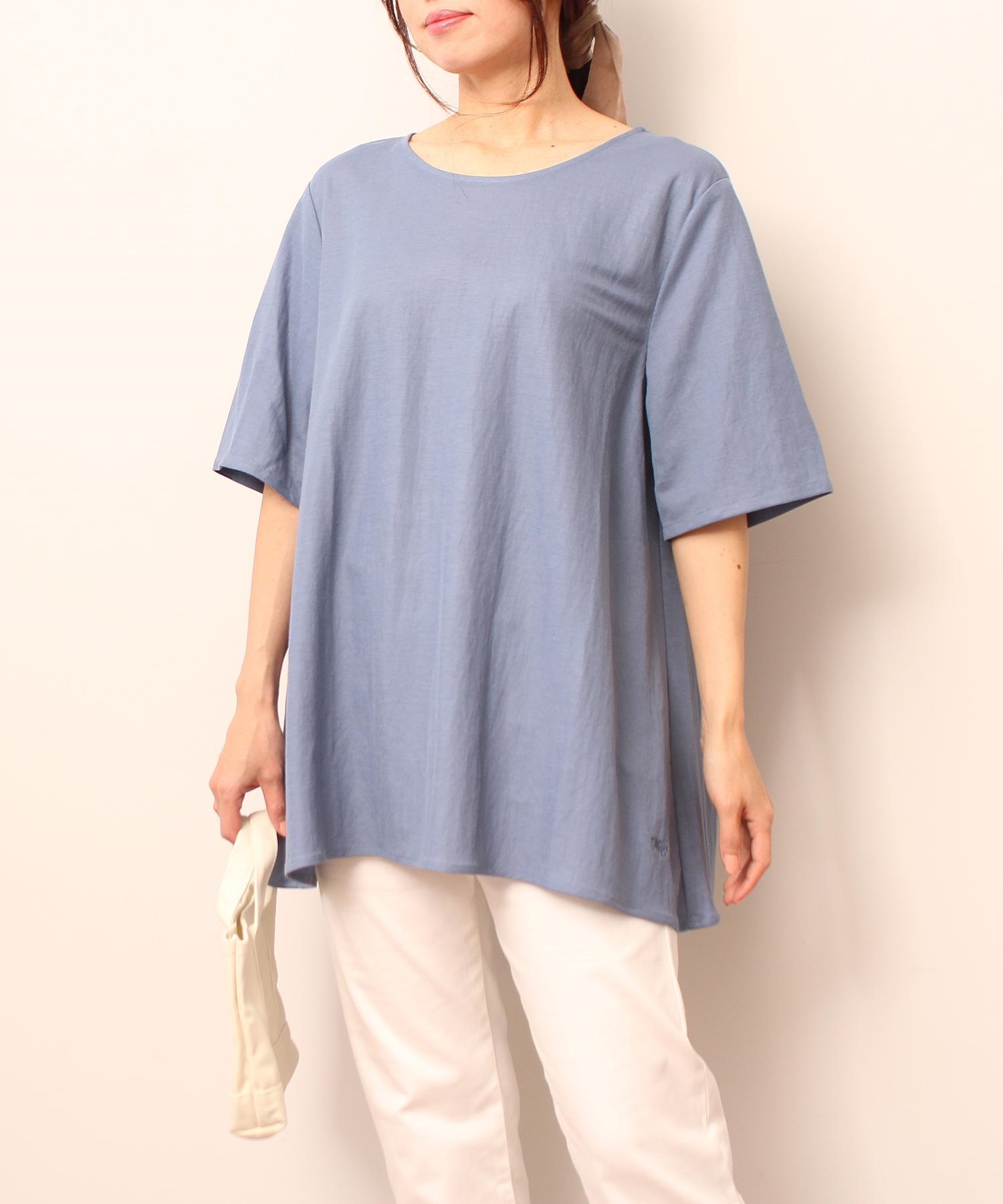 【L～5L】モクロディ― フレア Tシャツ(71ブルー-Ｌ-0342474-71-032)