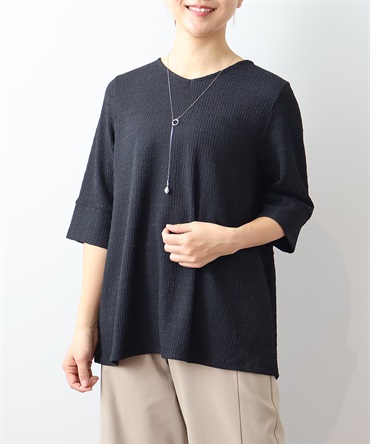 【L～5L】シャーリングニット バックギャザー プルオーバー(00クロ-３Ｌ-0342482-00-035)
