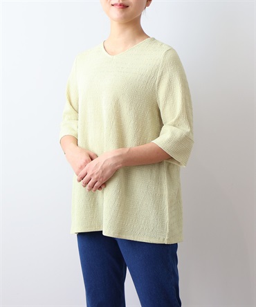 【L～5L】シャーリングニット バックギャザー プルオーバー(61グリーン-５Ｌ-0342482-61-041)