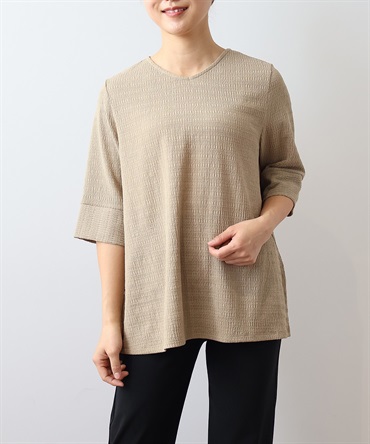 【L～5L】シャーリングニット バックギャザー プルオーバー(63カーキ-５Ｌ-0342482-63-041)