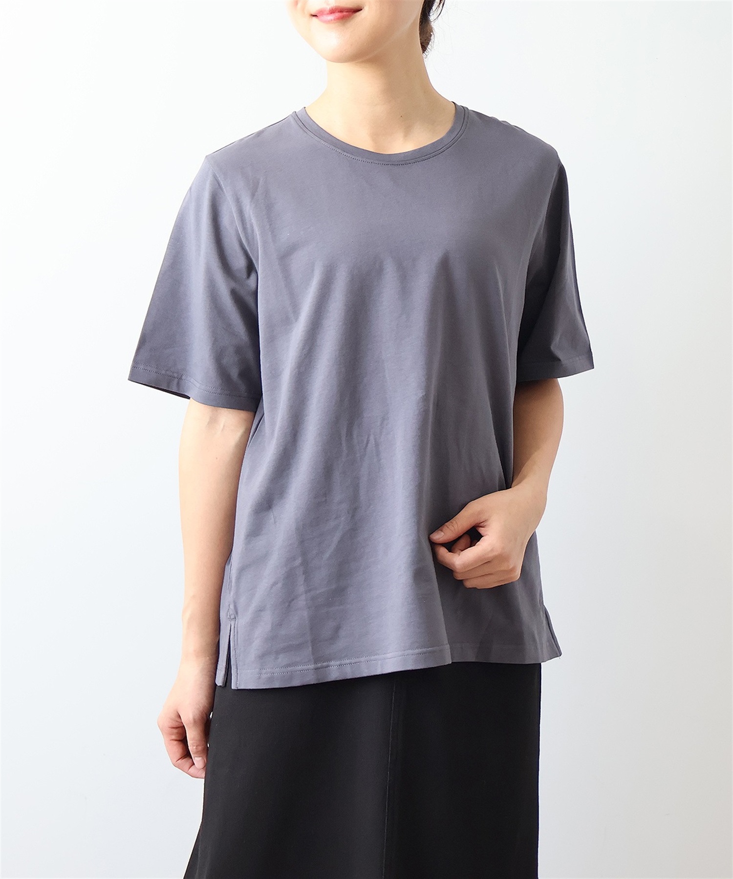 【L～6L】【接触冷感】 ベーシック Tシャツ(10ダークグレー-Ｌ-0342483-10-032)