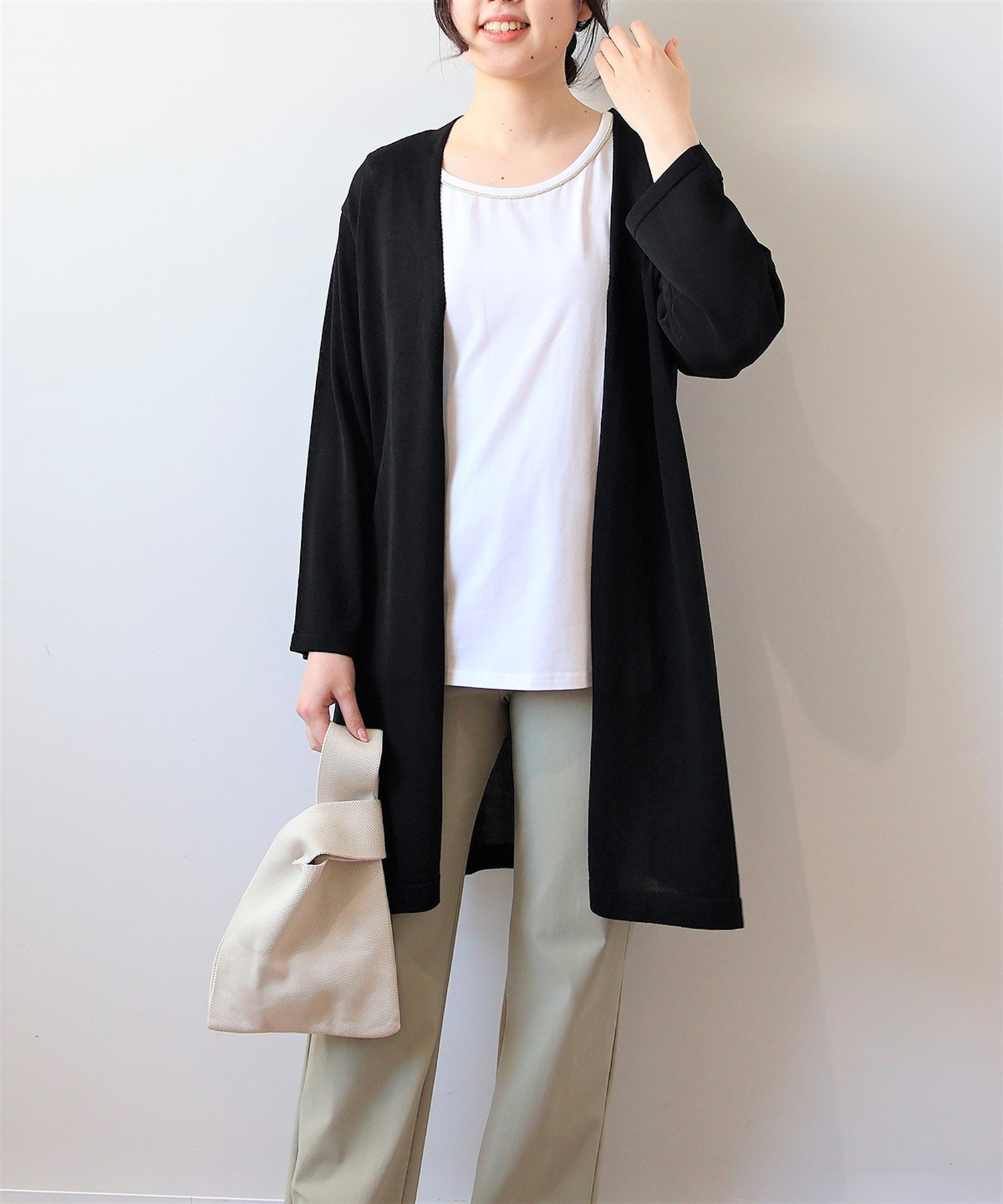 【LL～6L】【WEB&一部店舗】 【接触冷感/UVカット】 サイドスリット ロングカーディガン(00クロ-ＬＬ-0342486-00-033)