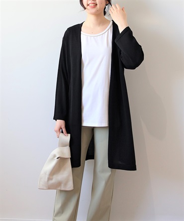 【LL～6L】【WEB&一部店舗】 【接触冷感/UVカット】 サイドスリット ロングカーディガン(00クロ-３Ｌ-0342486-00-035)
