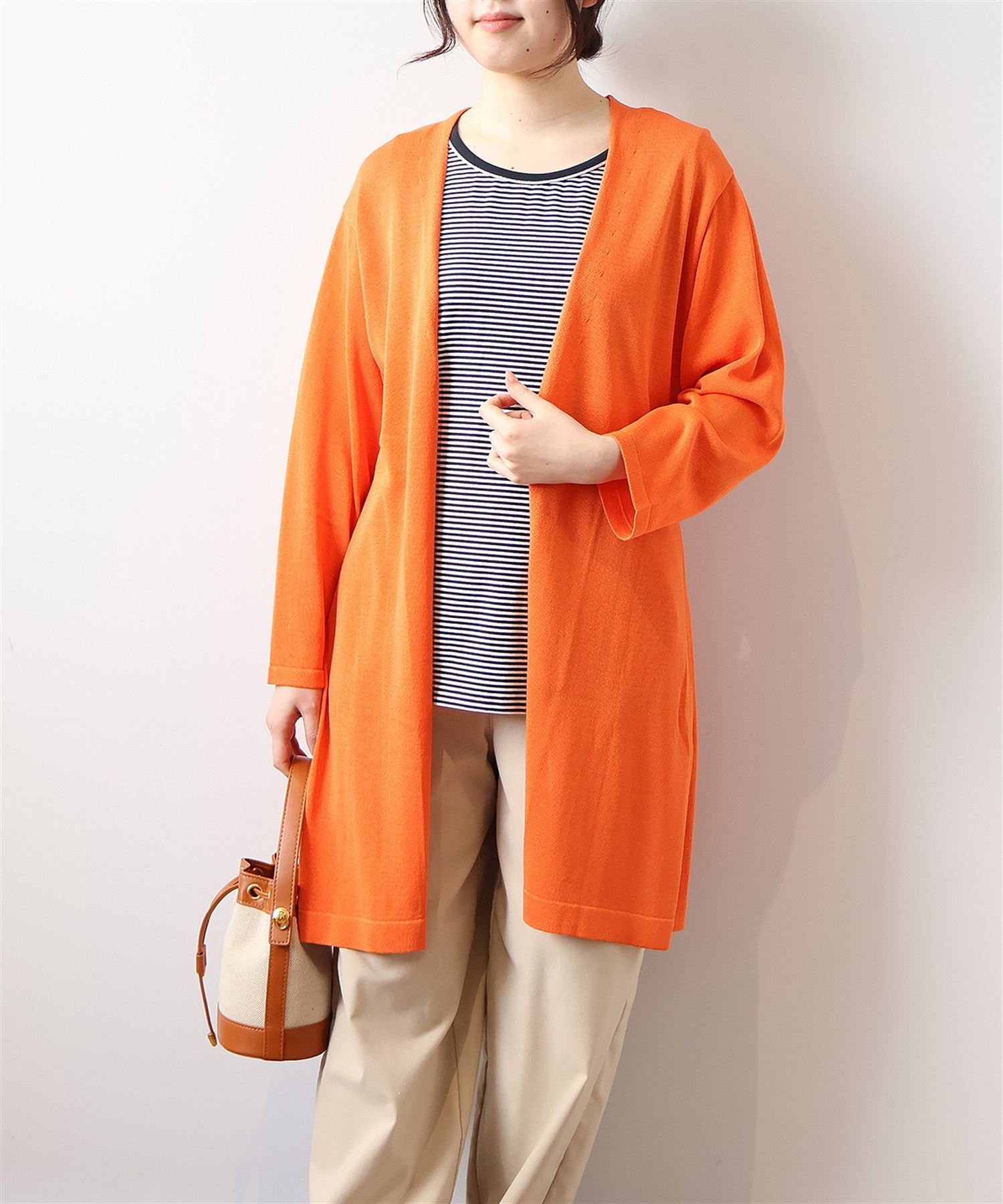 【LL～6L】【WEB&一部店舗】 【接触冷感/UVカット】 サイドスリット ロングカーディガン(41オレンジ-ＬＬ-0342486-41-033)