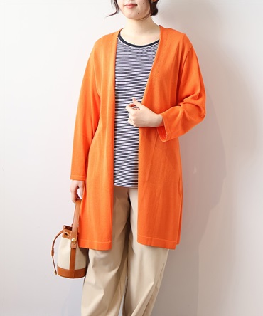 【LL～6L】【WEB&一部店舗】 【接触冷感/UVカット】 サイドスリット ロングカーディガン(41オレンジ-ＬＬ-0342486-41-033)