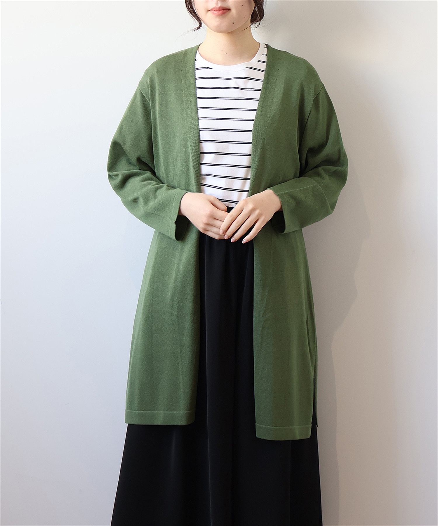 【LL～6L】【WEB&一部店舗】 【接触冷感/UVカット】 サイドスリット ロングカーディガン(63カーキ-ＬＬ-0342486-63-033)