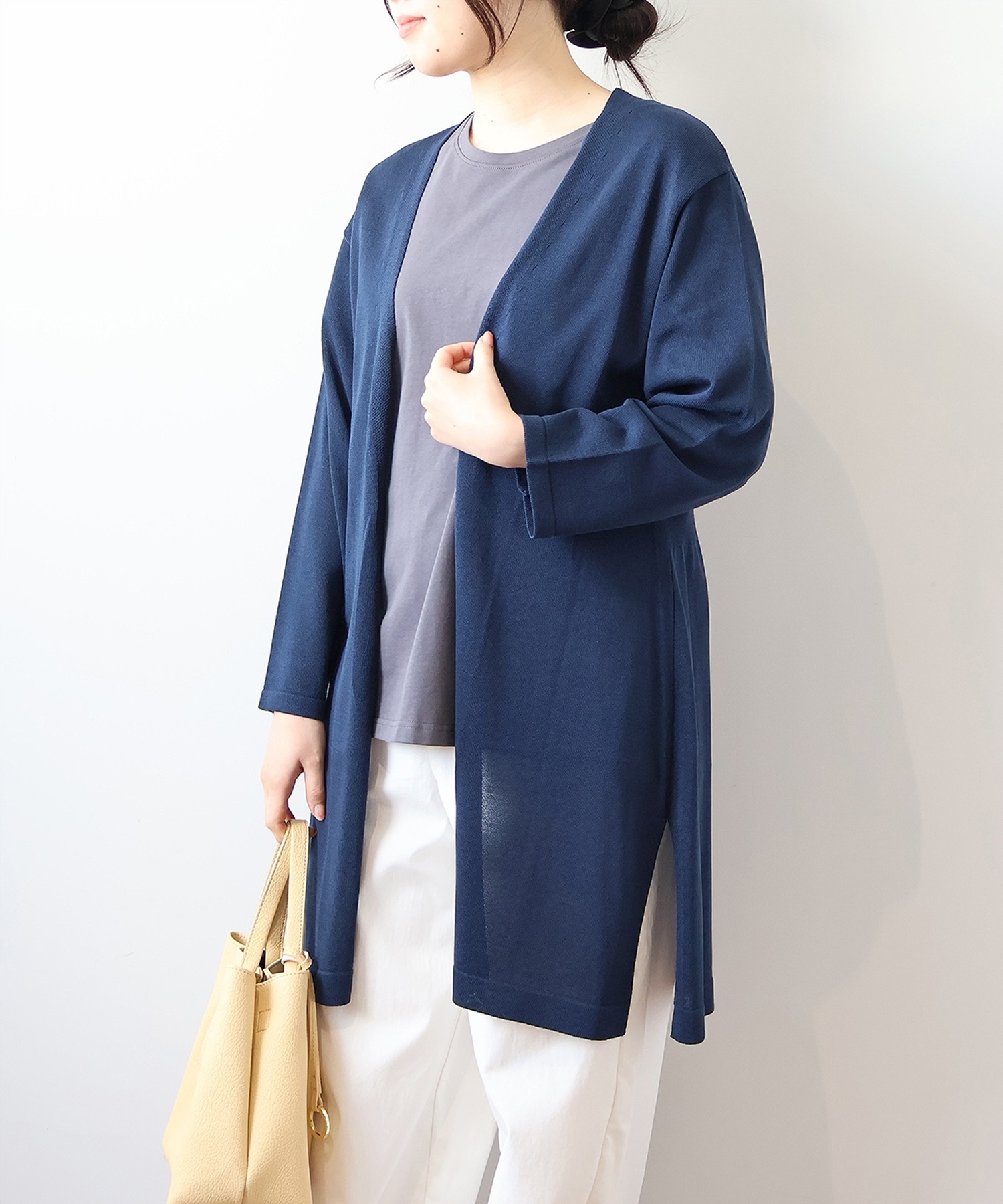 【LL～6L】【WEB&一部店舗】 【接触冷感/UVカット】 サイドスリット ロングカーディガン(70コン-ＬＬ-0342486-70-033)