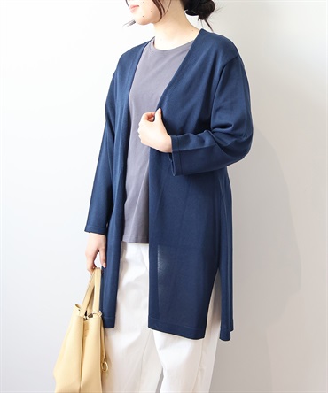 【LL～6L】【WEB&一部店舗】 【接触冷感/UVカット】 サイドスリット ロングカーディガン(70コン-ＬＬ-0342486-70-033)