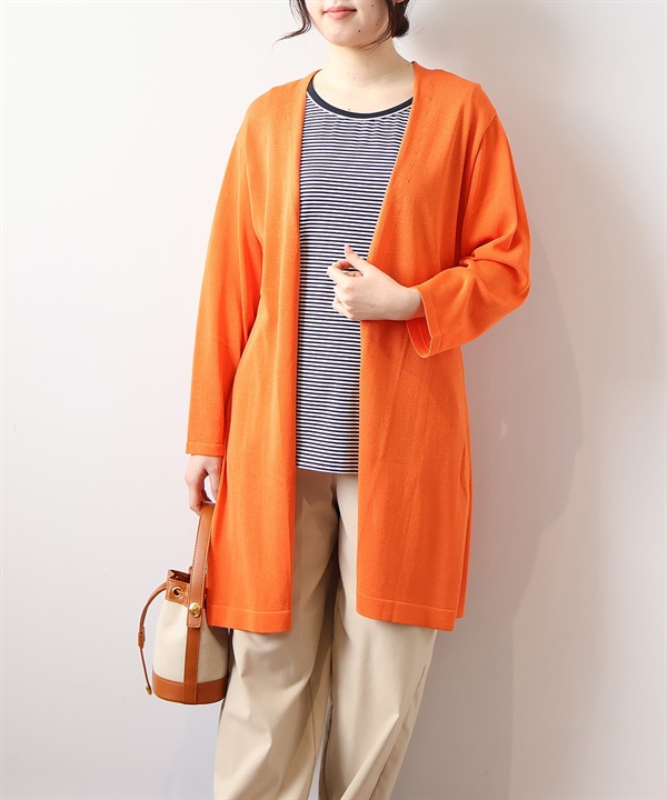 【LL～6L】【WEB&一部店舗】 【接触冷感/UVカット】 サイドスリット ロングカーディガン