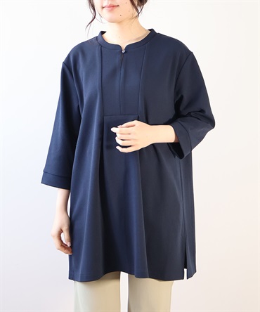 【L～５L】カットジョーゼット バンドカラー チュニック(70コン-Ｌ-0342488-70-032)