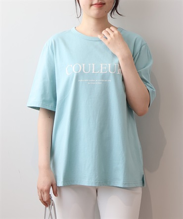 【Ｌ～5L】コットン天竺 ロゴプリント Tシャツ(71ブルー-ＬＬ-0342491-71-033)