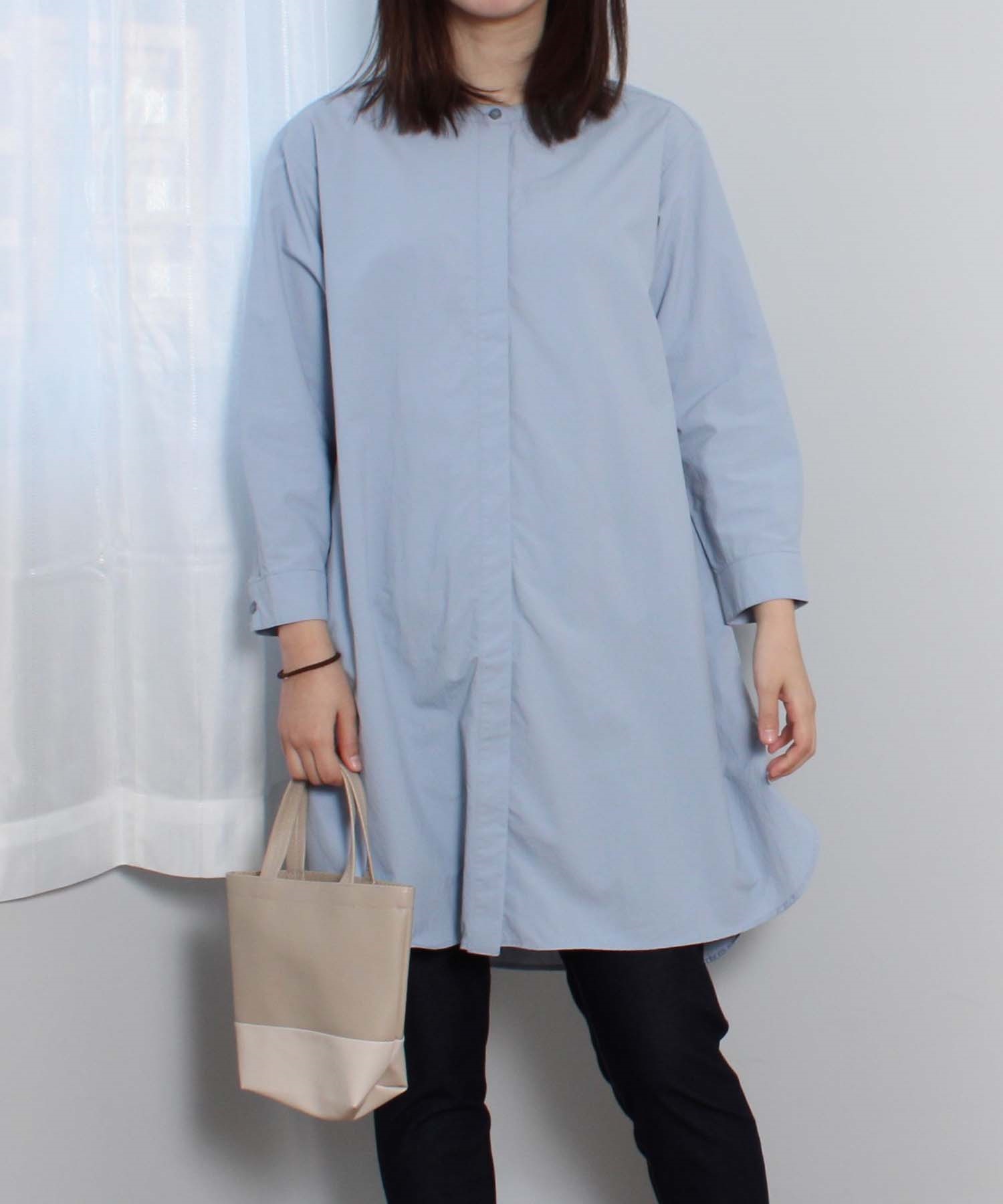 【M～５Lサイズ】バンドカラー シャツ チュニック(71ブルー-Ｍ-0342617-71-031)