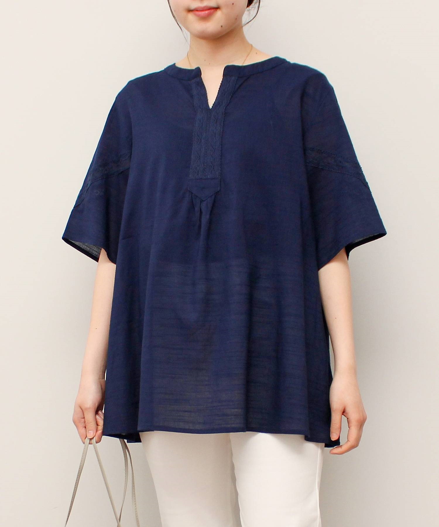 スラブ レース使い ブラウス(70コン-Ｌ-0342651-70-032)