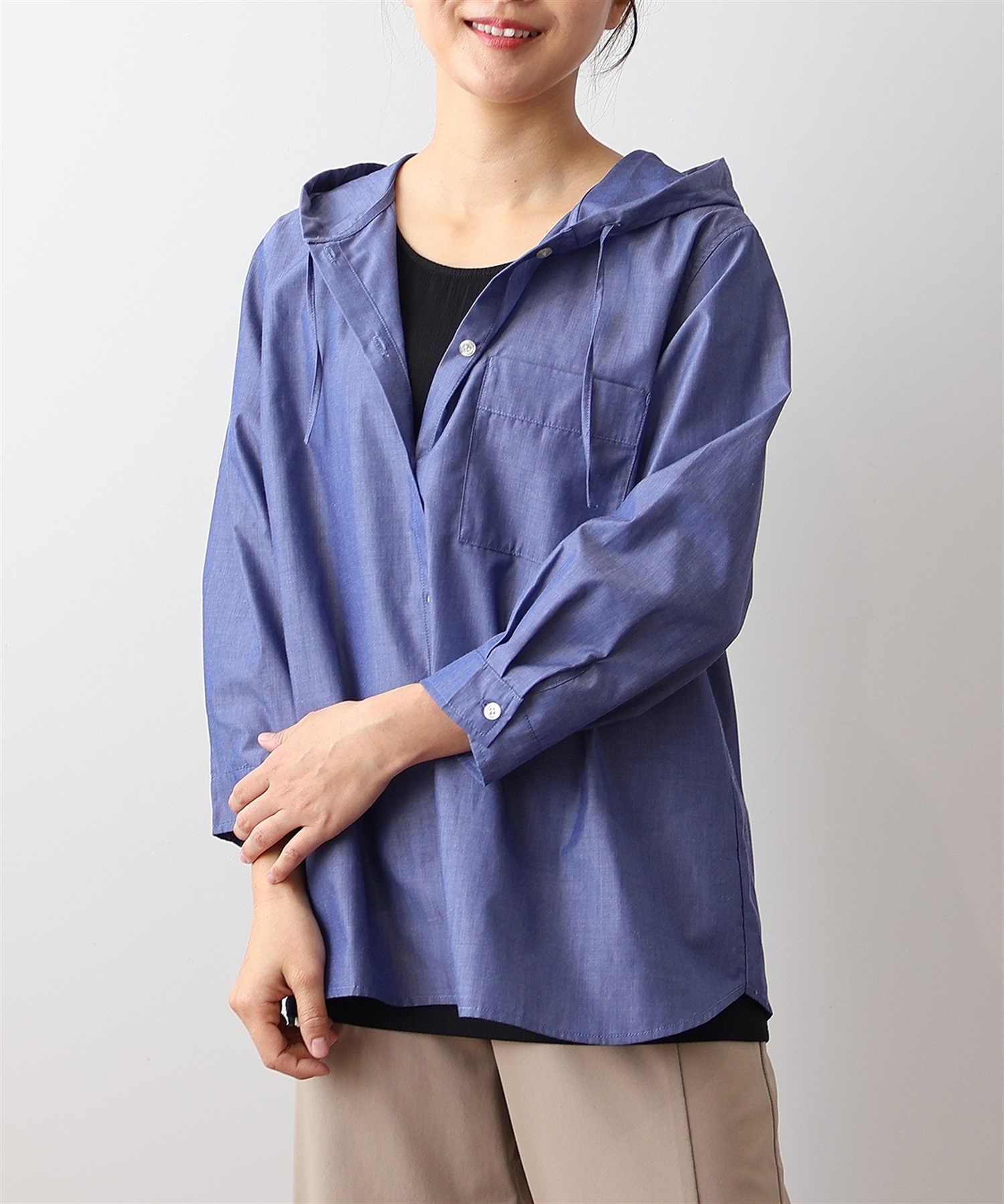 【L～5L】シャンブレー フーディー シャツ(70コン-Ｌ-0342663-70-032)