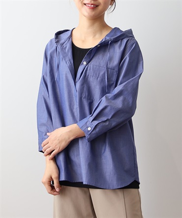 【L～5L】シャンブレー フーディー シャツ(70コン-４Ｌ-0342663-70-040)