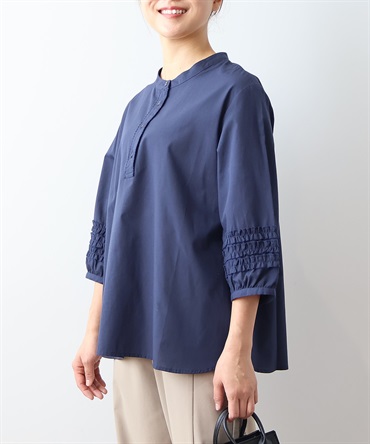 【L～6L】フリルスリーブ バンドカラー ブラウス(70コン-６Ｌ-0342664-70-342)