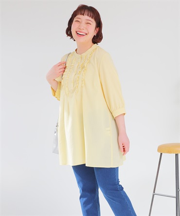 【L～6L】タックフリル チュニック(51ライトイエロー-ＬＬ-0342665-51-033)