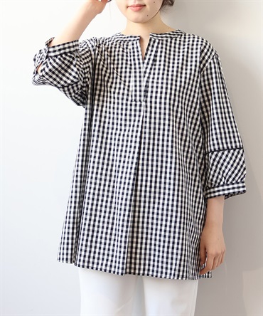 【LL～6L】【WEB&一部店舗】 ローン ハシゴレース使い ブラウス(00クロギンガム-４Ｌ-0342666-00-040)